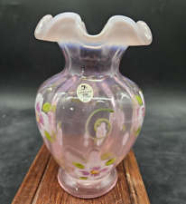 Fenton Art Glass Spring Splendor Pink 7” Vase opalescent hand painted-signed picture