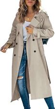 Makkrom Women's Double Breasted Long Trench Coat Windproof Classic Lapel Slim Ov picture