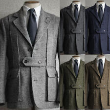 Vintage Tweed Men Safari Jackets with Belt Hunting Coat Formal Business Blazer picture