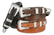 Western Silver Engraved Rope Edge Ranger Genuine Leather Belt picture