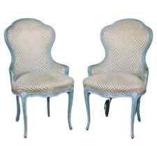 Gorgeous Pair of French Blue and White Painted Louis XV Parlor Boudoir Chairs picture