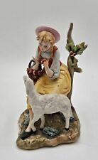 Vintage Capodimonte Signed Franco,  Girl With Braids Basket & Lamb, 7x5x5 picture