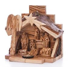 Zuluf Small Hand Carved Nativity Set Scene with Bark Roof Made in Bethlehem | picture