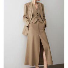 Spring Women Elegant Profession Suit 3pc Striped Longsleeve Coat Slim Vest Skirt picture