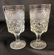 Pair of 2 Vintage Anchor Hocking Wexford Diamond Cut Glass Water Goblets 6.5