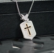 935 Silver Dazzling Cutout Dog Tag Cross Fine Pendant With White Lab Created picture