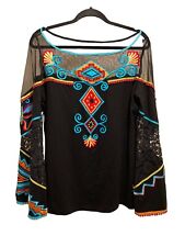 Vintage Collection Top Womens Medium Tunic Black Bohemian Hippie Embroidered XL picture