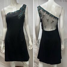 Vintage Nina Canacci Black One Shoulder Beaded Mesh Back Cocktail Party Dress 14 picture