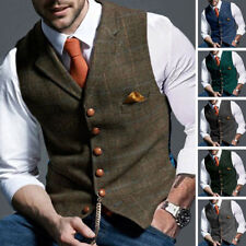 Mens Tweed Lapel Vest Jacket Herringbone Waistcoat Casual Formal Sleeveless Tops picture