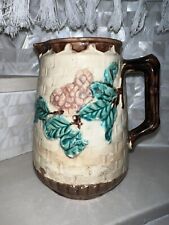 Antique Majolica Jug Or Small Pitcher Creamer Basket Weave Apple Blossoms French picture