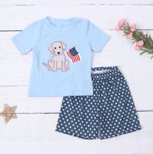 NEW 4th of July Labrador Puppy Dog Boutique Boys Shorts Outfit Set picture