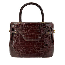 Vintage Bally Brown Croc Print Leather Top Handle Handbag Purse - No Long Strap picture