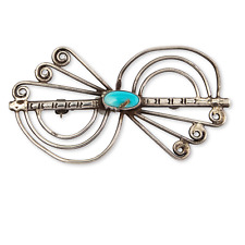 UNUSUAL NATIVE AMERICAN STERLING SILVER BLUE TURQUOISE WIRE WORK PIN picture
