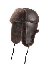 Aviator Trapper Ushanka Leather Shearling Sheepskin Fur Hat - Brown picture