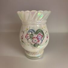 Fenton Vase Hand Painted Artist P. Lauderman Opalescent White Flowers  Vtg picture
