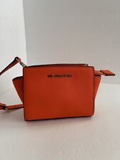 Michael Kors Selma Mini Messenger Leather Crossbody Bag Orange Color EUC picture