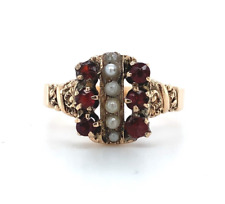 Victorian 14k Yellow Gold Garnet Ring with Seed Pearls Jewelry (#J5815) picture