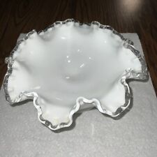 Vintage Fenton Silver Crest White Glass Ruffled Edge Bowl Candy Dish 8