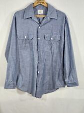 VTG JC Penney Big Mac Shirt Mens L Blue Button Up Chambray Embroidery Unfinished picture
