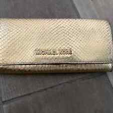 Michael Kors SNAKESKIN PRINT BRUSH GOLD Trifold Leather WalleT picture