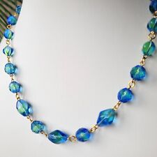 Vaseline Glass Necklace 18'' Uranium Blue Czech Glass Vintage Jewelry Art Deco picture