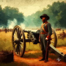 Confederate Soldier standing by cannon picture