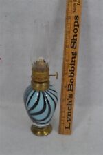 antique 19thc oil lamp small blue swirl case glass w/chimney height 10 original  picture