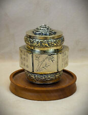 Remarkable Rare Antique (C. 1890) Qing Cast & Engraved Brass Hexagonal Tea Caddy picture
