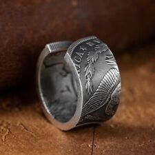925 Sterling Silver Handmade Morgan Coin Shaped Vintage Open Size Men's Ring picture