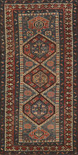 Pre-1900 Antique Vegetable Dye Russian Kazak Area Rug Handmade Wool Carpet 4x8 picture