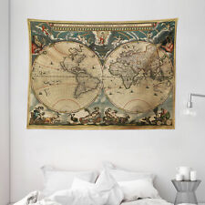 Vintage Tapestry Old Map Ancient World Print Wall Hanging Decor 80Wx60L Inches picture