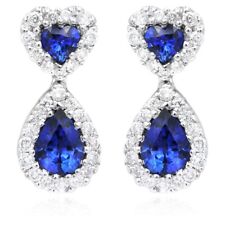 Two Beautiful Heart & Pear Shape Sapphire 5.20ct & 54 Round Cut CZ Halo Earrings picture