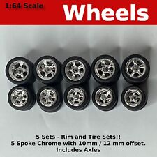 5 Sets - Chrome 5 Spoke. 10mm/12mm Staggered.  for Hot Wheels picture