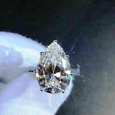 Solitaire Pear Cut 3.00 Ct Real Treated Diamond in 925 Silver Engagement Ring picture