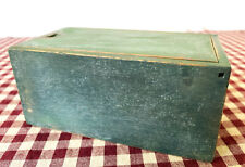 Antique Small Pine Wood Box, Sliding Lid, Green Paint, 5.5