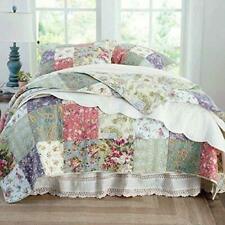 BEAUTIFUL COZY COTTAGE CHIC COUNTRY PINK ROSE GREEN BLUE PATCHWORK QUILT SET picture
