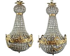 Pair of Vintage French Louis XVI Chandeliers: Bronze with Gold Leaf Accents picture