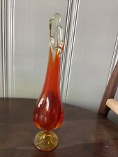 Vintage MCM Viking Swung Vase Glass Epic 6 Petal in Persimmon Amberina 14” inch picture
