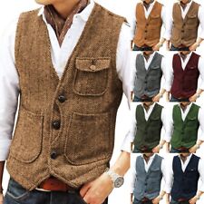 Mens Western Tweed Vests Wool Herringbone Hunting Cowboy Vest M Large XL XXL 3XL picture