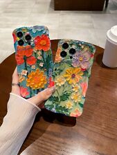 For iPhone 11 12 13 14 15 Pro Max Lovely Art Oil Painting Flower Shockproof picture