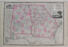 Original 1862 Antique Map JOHNSON'S GEORGIA & ALABAMA Tuscaloosa Savannah River picture
