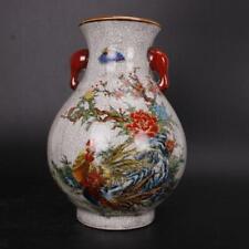Old Chinese porcelain Open film color Hand Painted Flower bird vase 91502 picture