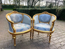 Vintage Pair of French Corbeille Chairs (1940) - Exquisite Damask Upholstery picture