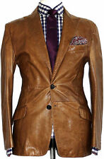Men's 100% Genuine Lambskin Leather Blazer Coat TWO BUTTON Vintage Brown Jacket picture