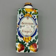 Vintage Sciroppo di Fragole Italian Handpainted Pottery Square Bottle With Cork picture
