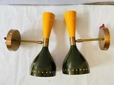 Pair Of 1950's Mid Century Italian Diabolo Wall Sconce Light Fixture Raw Brass picture
