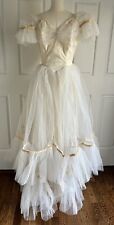 Vintage 1950's Ivory Emma Domb Tulle Layered Cupcake Gown Dress & Arm Bands Sz S picture