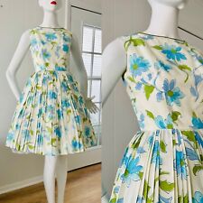 Vtg 50s Crepe Mad Men Spring Floral Fit & Flair Garden Party Day Dress S 34 picture