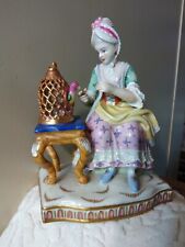 Fine Vtg Capodimonte Porcelain Figurine Lady w Parrot & Cage Meissen Style Mkd picture