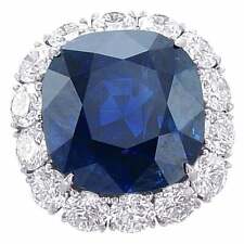Vary Rare Large 35.17 Carat Burma Sapphire Set With 5.66 Carat Round CZ Ring picture